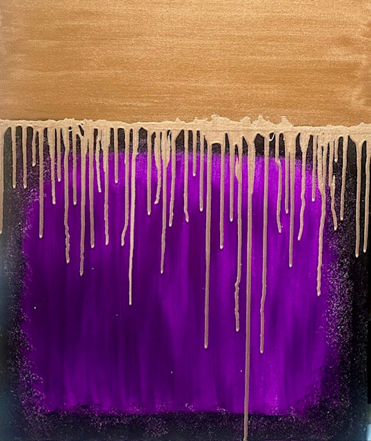 Purple Drip- Original Abstract with Liquid Gold Acrylics