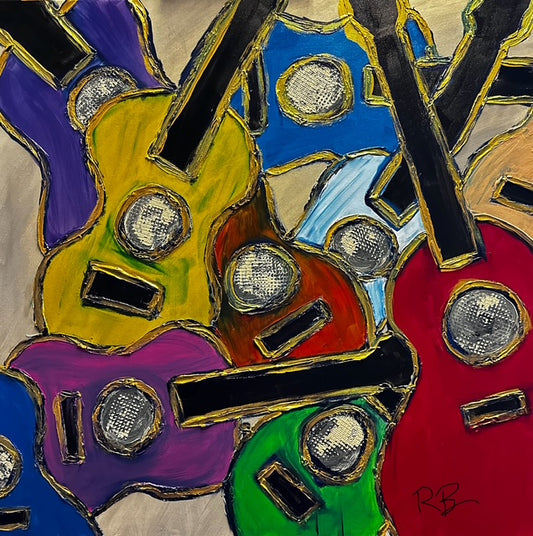 House of Soul- Original Painting of Multiple Colored Guitars