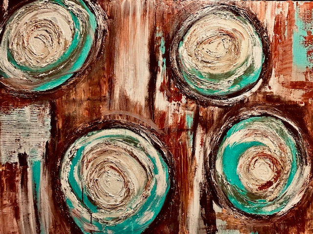Jim- Original Acrylic Textured Abstract with Shapes and Spirals